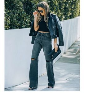 TAYDEN HIGH RISE DISTRESSED 90S FLARE DENIM VICI